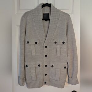 Soviet Black Men's Cardigan Gray Knit Sweater Medium Military Style Size M